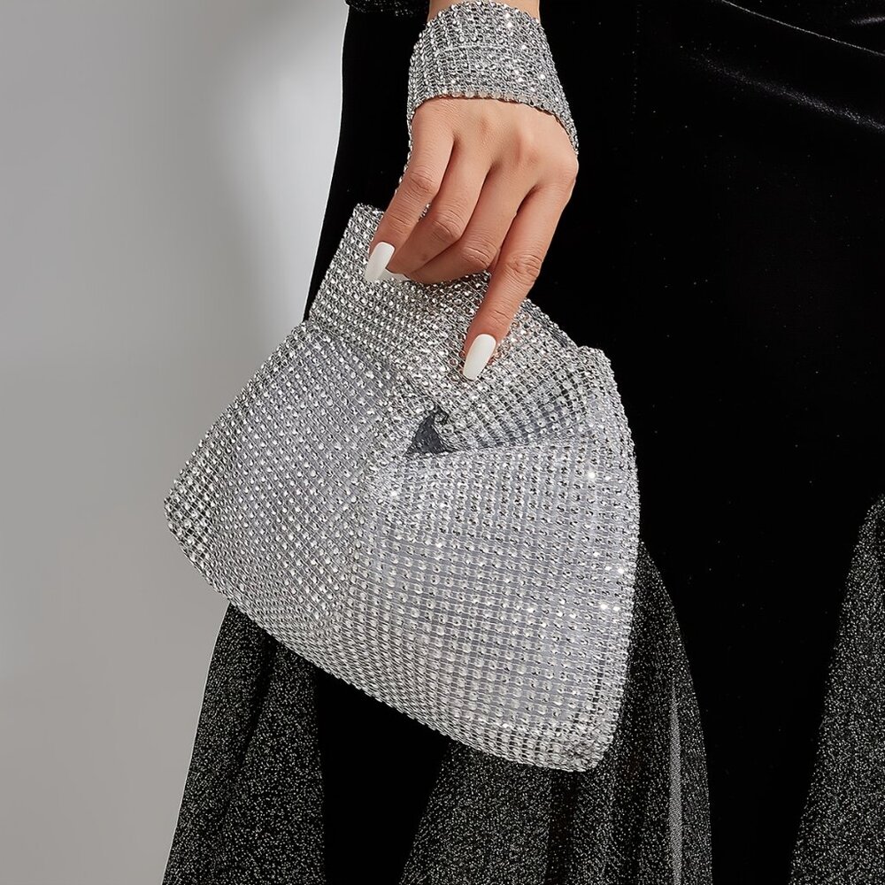 Glitter Bling, Shiny Glamorous, Elegant, Exquisite Rhinestone Decor Hobo Bag